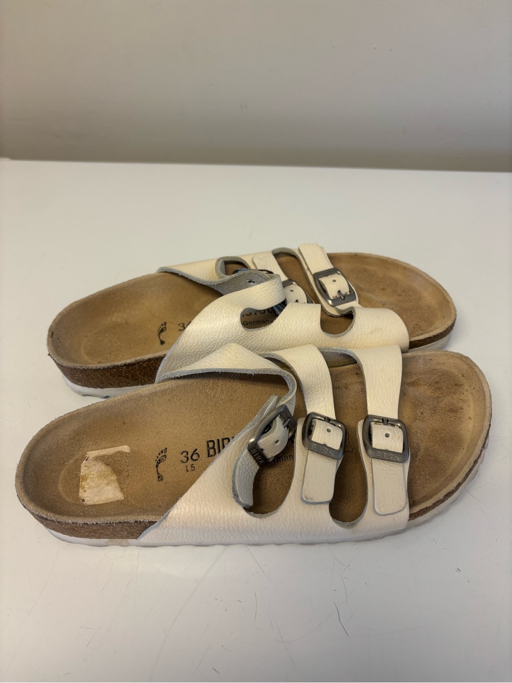 Birkenstock Florida Triple Slender White Leather Sandals Women’s Size 36